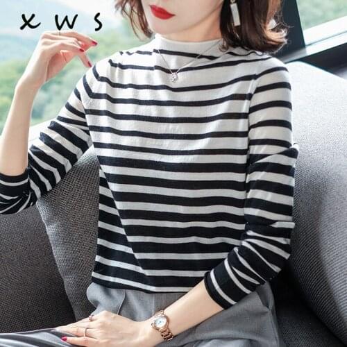 2020 Knitted Women high neck Sweater Pullovers Turtleneck Autumn Winter striped Basic Women Sweaters Slim Fit Black