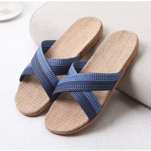 2021 Mens Summer Slippers Flats Breathable Linen Casual Sandals Home Bathroom Non-slip Flip Flops Indoor Flax Slippers Shoes