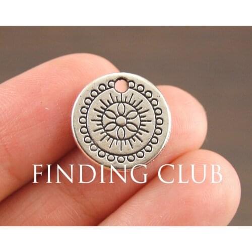 30 pcs Silver Color Round Pattern Charm DIY Metal Bracelet Necklace Jewelry Findings A1065