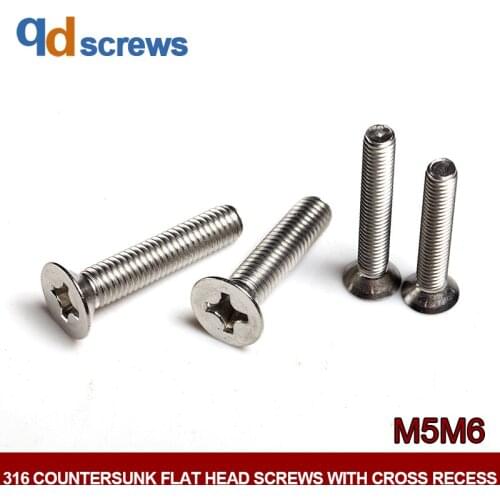 316 M5M6 Countersunk flat head screws with cross recess countersunk Phillips flat head stainless steel screwGB819 DIN96 ISO 7046