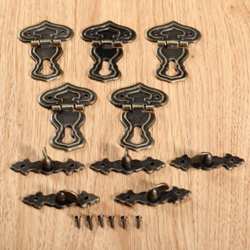 5sets Lock Hasp Hook Metal 63x47mm 20 screws Antique Bronze Decorative Wooden Box Case Chest Padlock Vintage finuture Hardware