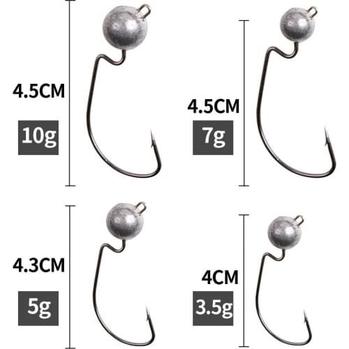 5Pcs/Pack Fishing Hook Lead Offset Jig Heads Hooks 3.5g / 5g / 7g / 10g Weedless For Soft Lures Carp Fishing Tackle Worm Hook