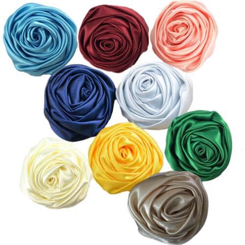 100pcs/lot 2 Inch Boutique Rolled Rose Flowers Multilayer Satin Rosettes For Headband Hair Accessories DIY Photo Props FH44