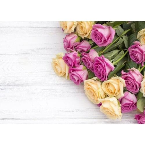 White Wooden Board Flowers Photographic Backdrop Vinyl Cloth Backgrounds for Children Baby Portrait Lovers Photobooth Fond Photo