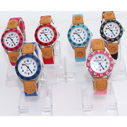 DHL FREE, 100pcs /Lot Mixed Time Teaching Boy Girls Watch Girl Kids Children Gift Fabric Strap Tutor Student Wristwatch U32M100
