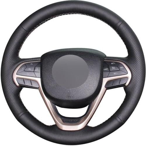 Black PU Faux Leather Hand-stitched Car Steering Wheel Cover for Jeep Grand Cherokee 2014-2019