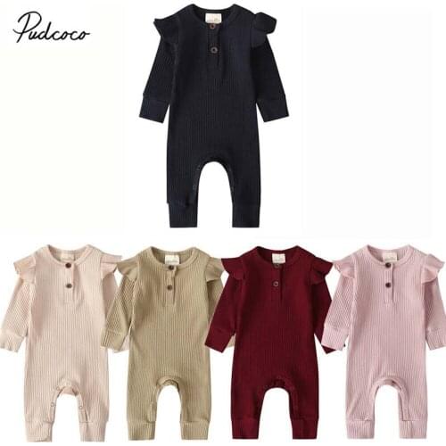 2019 Baby Spring Autumn Clothing Newborn Baby Girl Boy Winter Knitted Ruffled Long Sleeve Romper Ribbed Jumpsuit Clothes Set