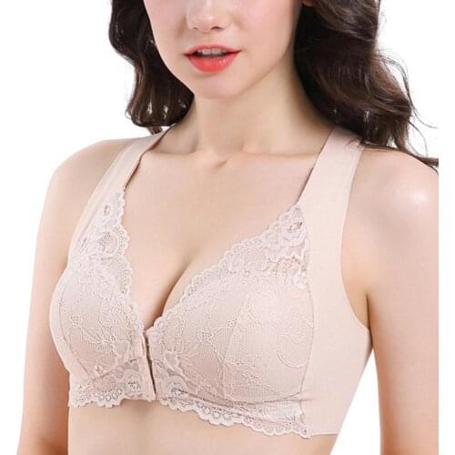 Women Adjustable Front Open Solid Color Lace Bra Camisole Wireless Underwear