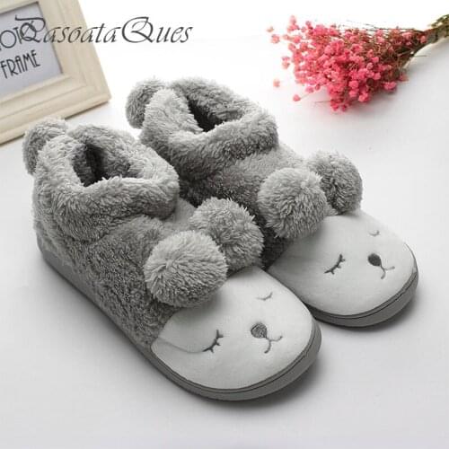 Cute Sheep Warm Winter Women/men Couples Home Slippers For Indoor House Bedroom Plush Shoes Soft Bottom Flats Christmas Gift