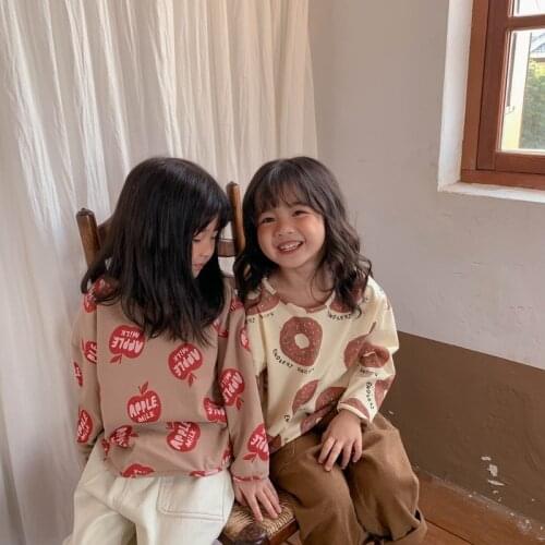 Autumn New Toddler Girls Clothes Kids Casual Lovely Print Long Sleeve T Shirts Korean Donut Cotton T Shirts for Girls Baby Tops