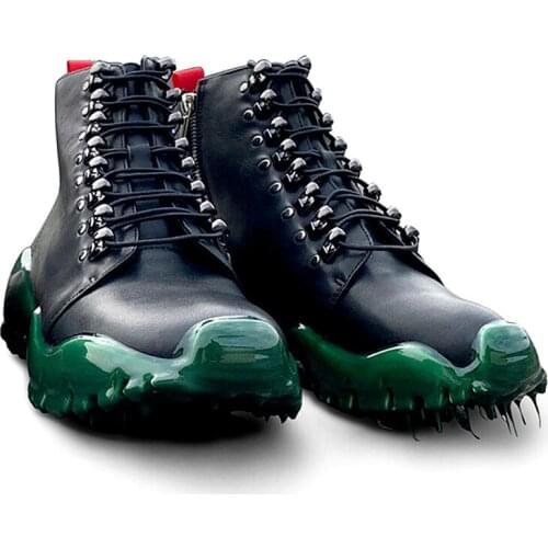 Hot Selling Cow leather Mens Boots punk metal zipper Martin Boots Shoes Fashion work Boots High Quality Gym Shoes