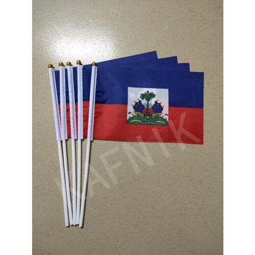 KAFNIK,5pcs 14 * 21cm Haiti flag Banner Hand waving Flag National Hand Flag, Free Shipping