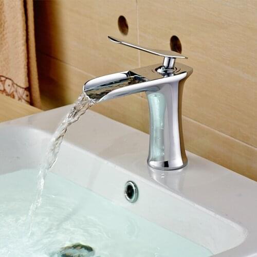 Brush Chrome Brass Waterfall Bathroom Faucet Bathroom Basin Mixer Tap with Hot and Cold Water Black Chrome Water Mixer