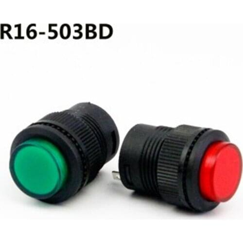 20pcs push button switch R16-503BD 16mm round shape non locking with red light 250v 3A 4pins