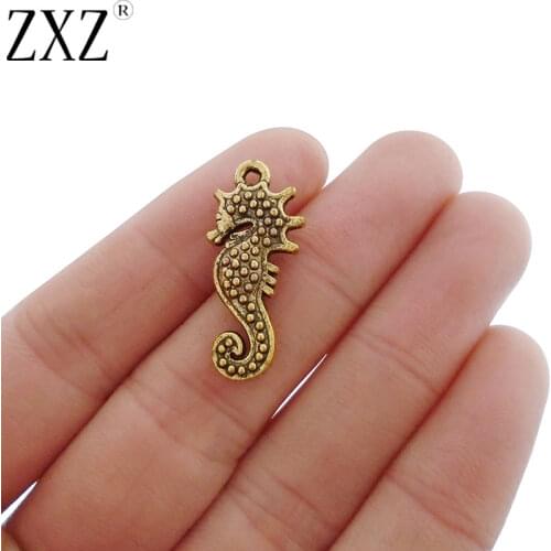 ZXZ 20pcs Antique Gold Tone Seahorse Charms Pendants Beads 2 Sided for Necklace Bracelet Jewelry Making Findings 28x13mm