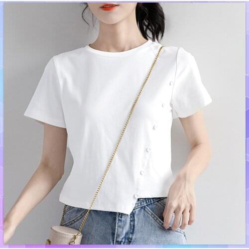 O Neck White Crop Top Women Summer Casual T Shirt Basic Sexy Streetwear Black Short Sleeve Tops female simple Tee Shirt Korean