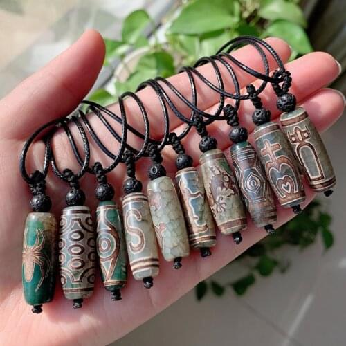 Healing Jewelry Natural Tibetan Dzi Agates Pendant Necklace Nine Eyes Guanyin Ruyi Dragon Agat Stone Necklace for Women Men