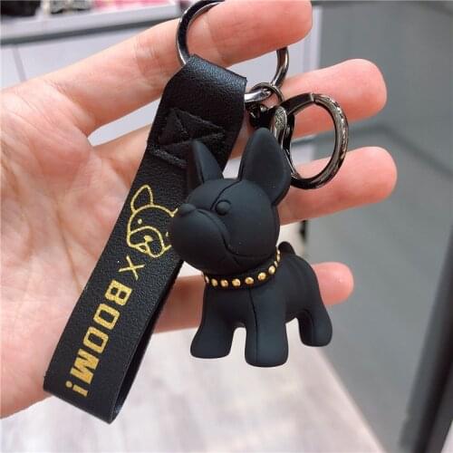 Hot Sale Ins Style French Bulldog Keychain Leather Hand Strap Car Key Pendant Backpack Ornaments Christmas Gifts