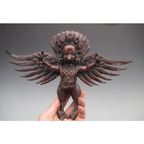 Copper Brass craft 12"Tibet Buddhism Pure BRASS Garuda Bird VaJra Buddha Wall hanging Statue a 0518