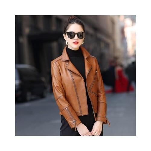 2020 Women Spring Genuine Real Sheep Leather Jacket R27
