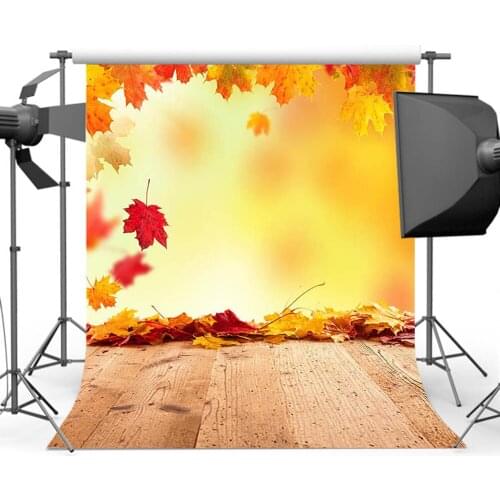 Mehofoto Fall Photo Maple Leaf Booth Background for Photography Wood Floor Backdrop Photographic S-3136