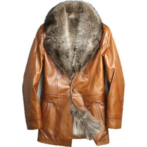 Winter Genuine Leather Jacket Men Real Raccoon Fur Liner Sheepskin Coat for Men Warm Parka Chaqueta Leather Jacket Men