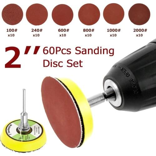 60pcs 100/240/600/800/1000/2000 Grits Sanding Disc Set 2inch 50mm+ Loop Sanding Pad with 3mm Shank For Polishing Cleaning Tools