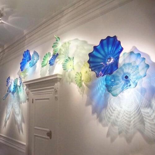 Murano Glass Wall Mount Light Blue Color Mouth Blown Lamps Art Decorative Plates