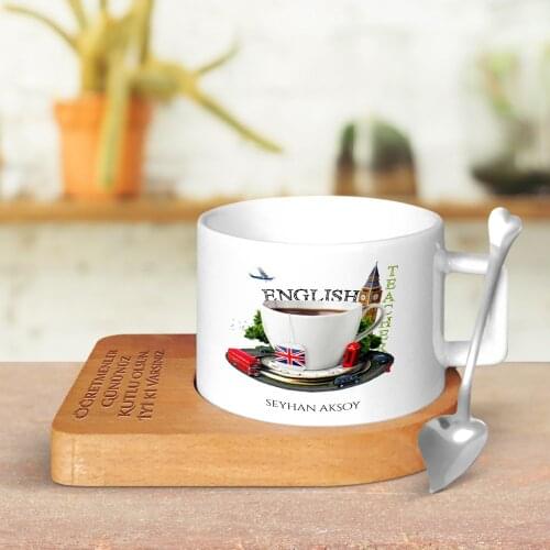 Personalized English Teacher Wood Altlıklı Ceramic Cup-8
