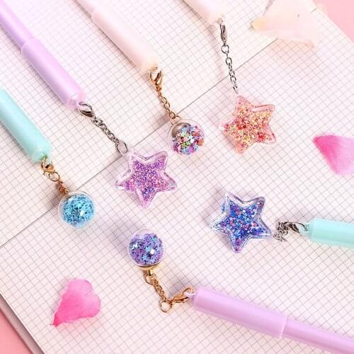 60pcs Kawaii Pen Fashion Glitter Star Ball Pendant Pens for School Office Supplies Korean Stationary Cute Pens for Girls Gift