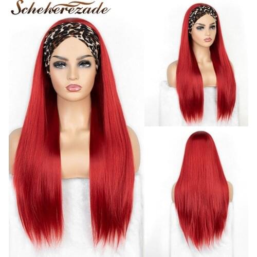 Scheherezade Long Red Headband Synthetic Wigs For Black Women Full Machine Made Wig Long Straight Synthetic Headband Wig Cosplay