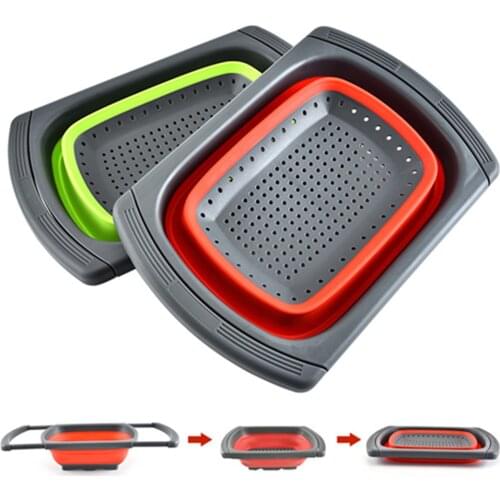 Silicone Collapsible Over The Sink Retractable Colander With Handle Kitchen Folding Strainer Bowls Drain water filter basket