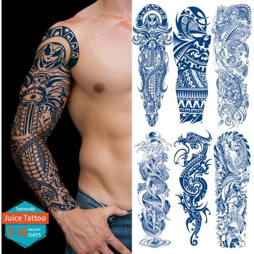 Juice Lasting DIY Tribal Totem Full Arm Temporary Tattoo Sleeve For Men Women Adult Maori Skull Tattoos Sticker Fake Tatoos Body