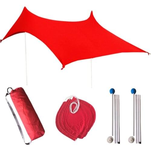 SPF 50+ Camping Grande Beach Tent Sun Shade Awning Canopy with Sandbag Anchors Pole Outdoor Activities Equipment Portable