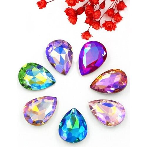 Super Beauty Crystal Glass Water Drop Shape AB Color Point Back Sew on Rhinestones DIY