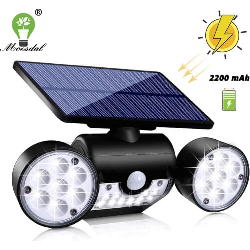 Solar Lights Outdoor Motion Sensor Solar Wall Lights with Dual Head Spotlights 30 LED Waterproof Adjustable for Garden,Garage