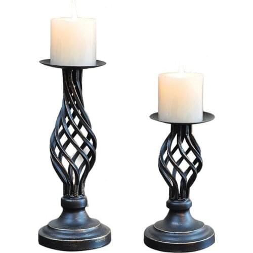 Vintage Metal Candle Holder For Tealight Retro Iron Wrought Candlestick Holder Hollow Pillar Candle Stand Home Decoration