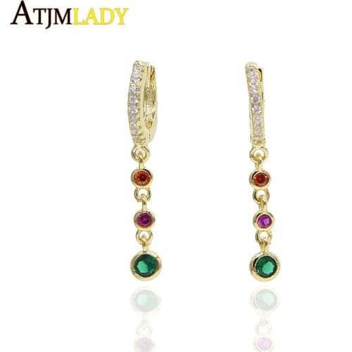 Sparking rainbow cz paved colorful dangle earring for women wedding cz gorgeous trendy modern 2019 summer jewelry