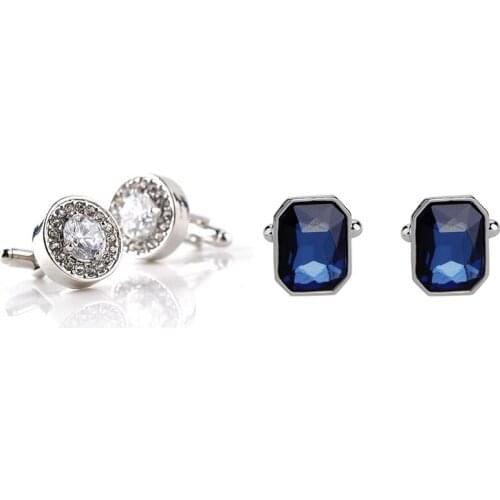 1 Pair Fashion Diamond Cufflinks Cuff Links White & 1 Pair Fashion Diamond Colorful Glass Cufflinks Cuff Links Womens Mens Dress