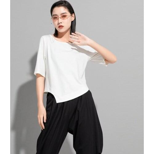 Lady summer new European and American design sense personality irregular fashion joker large size short sleeve