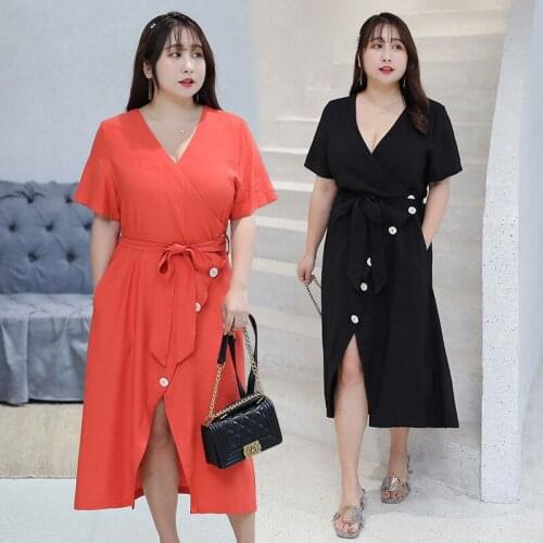 New Simple Dress Women Sexy V-Neck Dresses Summer Plus Size Loose Dress Woman Cotton Dresses Large Size Womens Clothing Dress