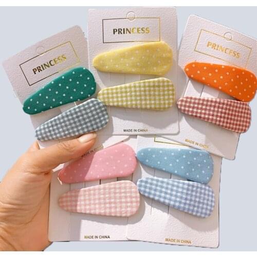 2 Pcs children Hairpins Print dot plaid Cloth BB Hair Clips Accessories for kids Girls safety Barrettes Hairgrips Korea headwear