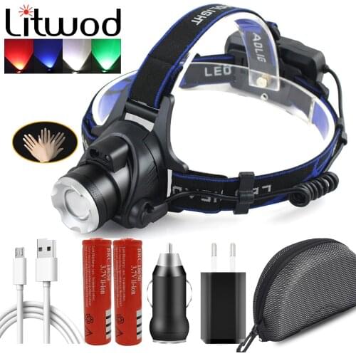 2 Led Bulbs XM-L2 U3 T6 Headlamp Sensor Head Flashlight Lamp Torch Headlights Waterproof Usb Rechargeable 18650 Battery Lantern