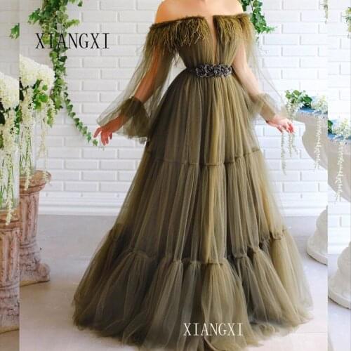 2020 Charming Ball Gown Evening Dress Long Off The Shoulder Full Sleeves Pleat Floor Length Formal Gowns Evening Dresses Vestido