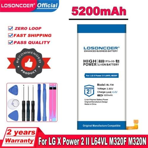 5200mAh BL T30 BL-T30 Battery For LG X Power 2 II L64VL M320F M320N M322 L63BL K10 Power M320 M320DSN M320TV MLV7N M320 DSN