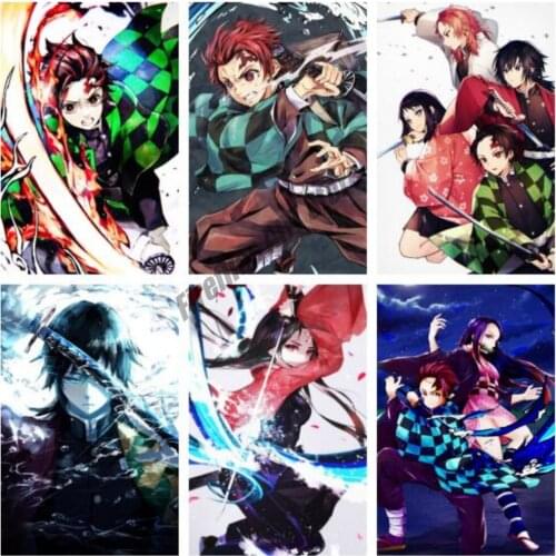 5D DIY Diamond Painting Mosaic Demon Slayer Anime Diamond Embroidery Full Square Drill Cross Stitch Kits Room Decoration