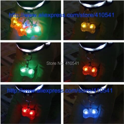 Free Shipping MIX Colors 30pcs/lot Pet Products Bone Shaped Pet Tags LED Night Safety Circular LED Pendant Puppy Dog Cat Tags