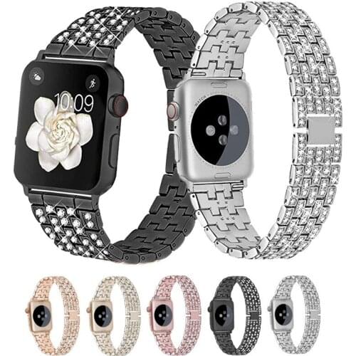 For Apple Watch Band Series 5 4 3 2 1 Women Lady Diamond Band Strap for iWatch 44MM 40MM 42MM 38MM Stainless Steel Bracelet Belt