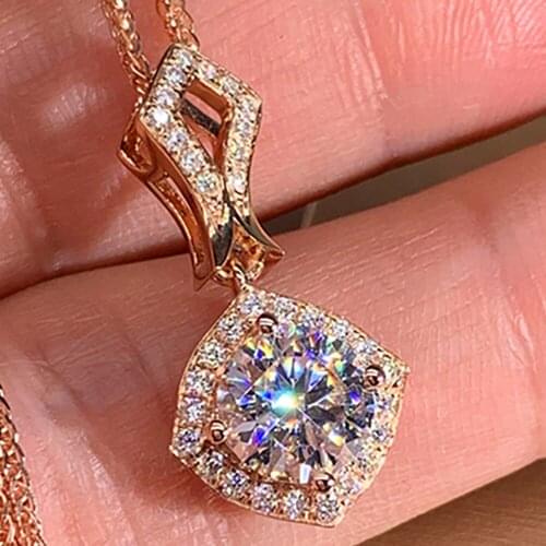 10K Rose Gold Women Pendants Necklaces Moissanite Diamond 0.5 1 2 3 4 5 Carat Round Square Wedding Anniversary Engagement Party