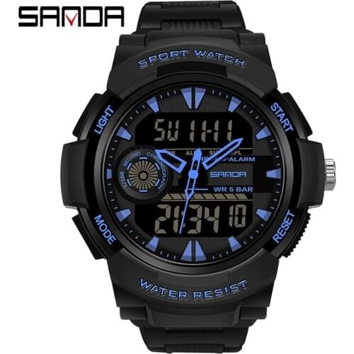 SANDA Sports Military Mens Watches Waterproof Dual Display Quartz Watch Men Wristwatch For Male Clock Relogios Masculino 6002